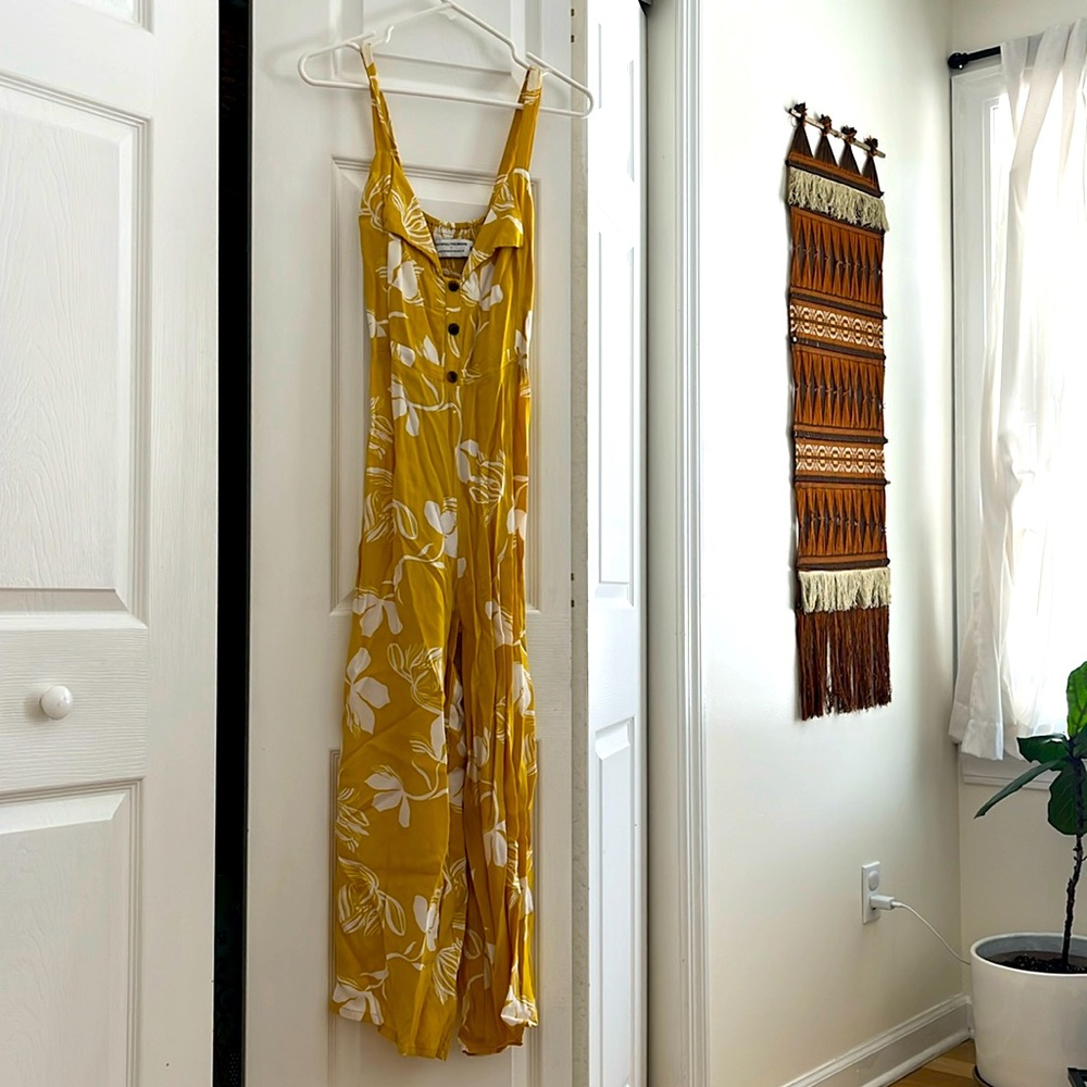 Faithful the Brand x Anthropologie Yellow Floral Jumpsuit